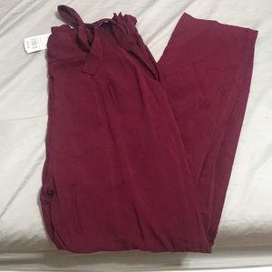 Burgundy paper bag trousers